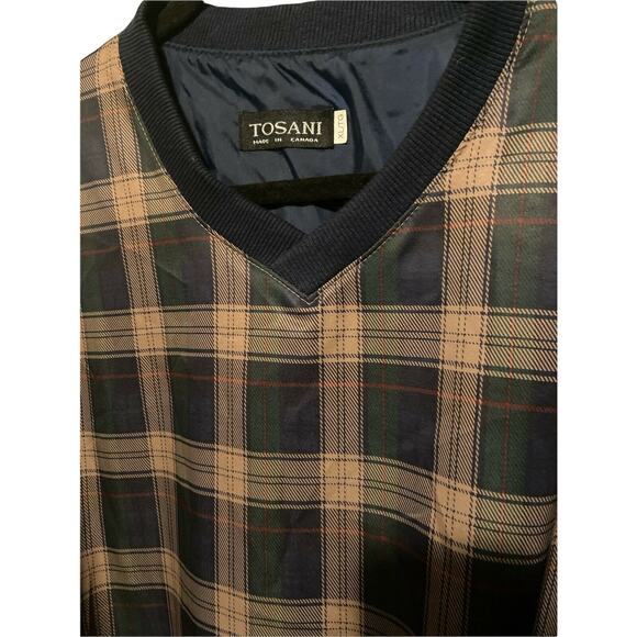 TOSANI Sweater XL Mens Plaid Pullover Vintage V Neck Polyester Nylon Pockets - Picture 2 of 7